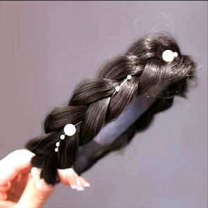 Elegant Black Braided Headband with Pearls
